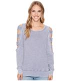 Allen Allen Open Cut Stripe Sleeve Top (lapis) Women's Short Sleeve Pullover