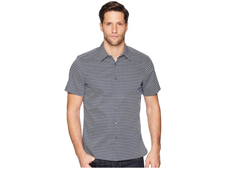 Perry Ellis Mini Geo Print Short Sleeve Button Down Shirt (ink) Men's Clothing