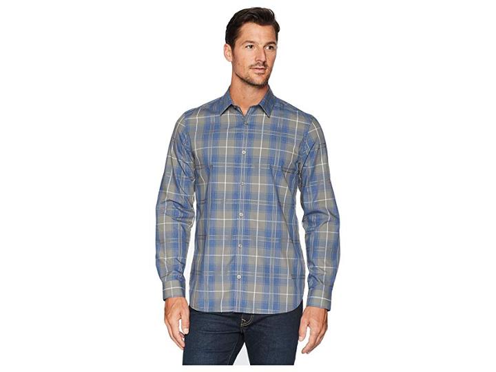 Calvin Klein Plaid Sport Shirt (green Dust) Men's Clothing