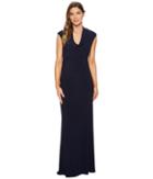 Adrianna Papell Cap Sleeve Stretch Jersey Gown With Draped Cowl Neck (midnight) Women's Dress