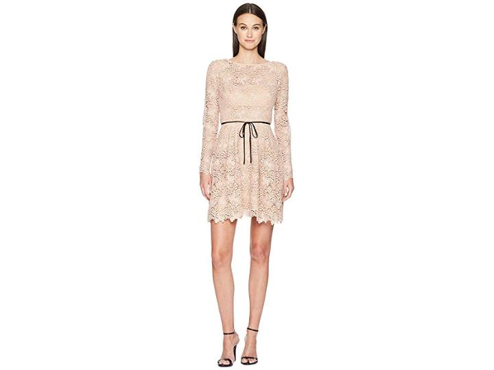 Ml Monique Lhuillier Long Sleeve Tie Waist Lace Dress (blush Pink) Women's Dress