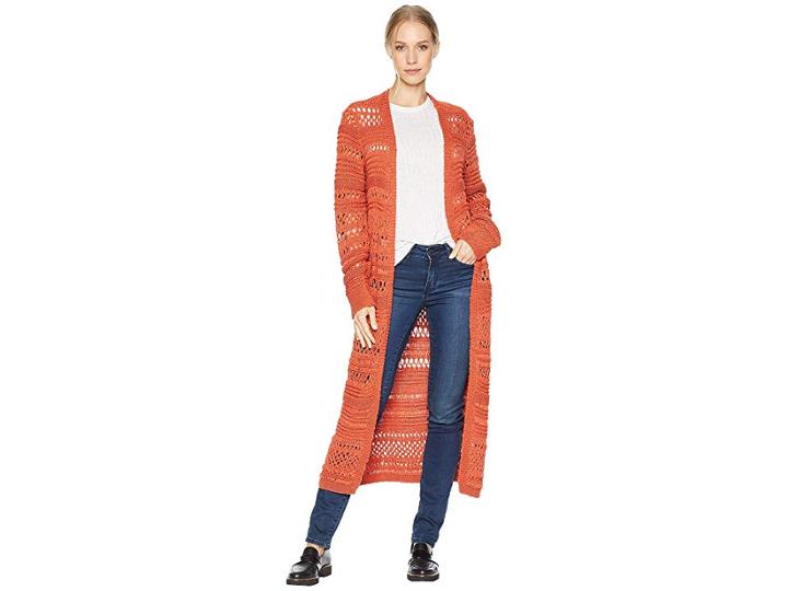 Bcbgmaxazria Open-stitch Long Cardigan (ginger Spice) Women's Sweater