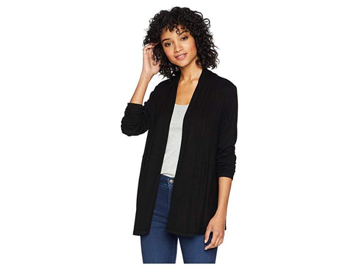 Michael Stars 2x1 Rib Long Sleeve Cardigan (black) Women's Sweater