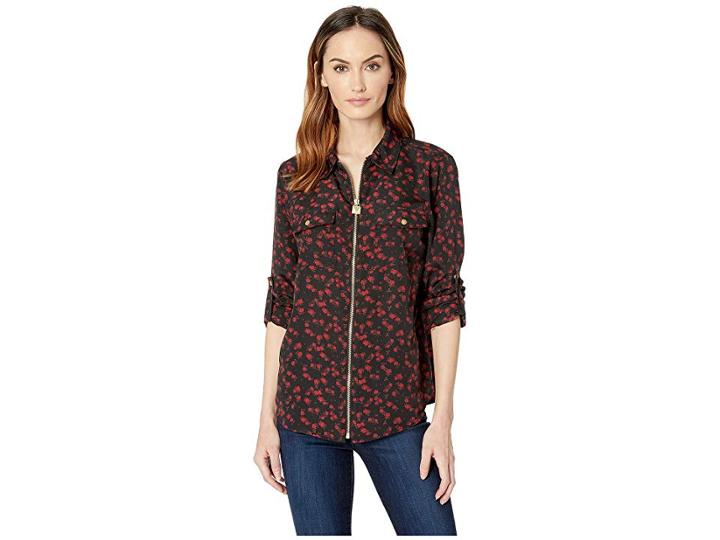 Michael Michael Kors Mini Eden Rose Lock Top (black/red Currant) Women's Clothing