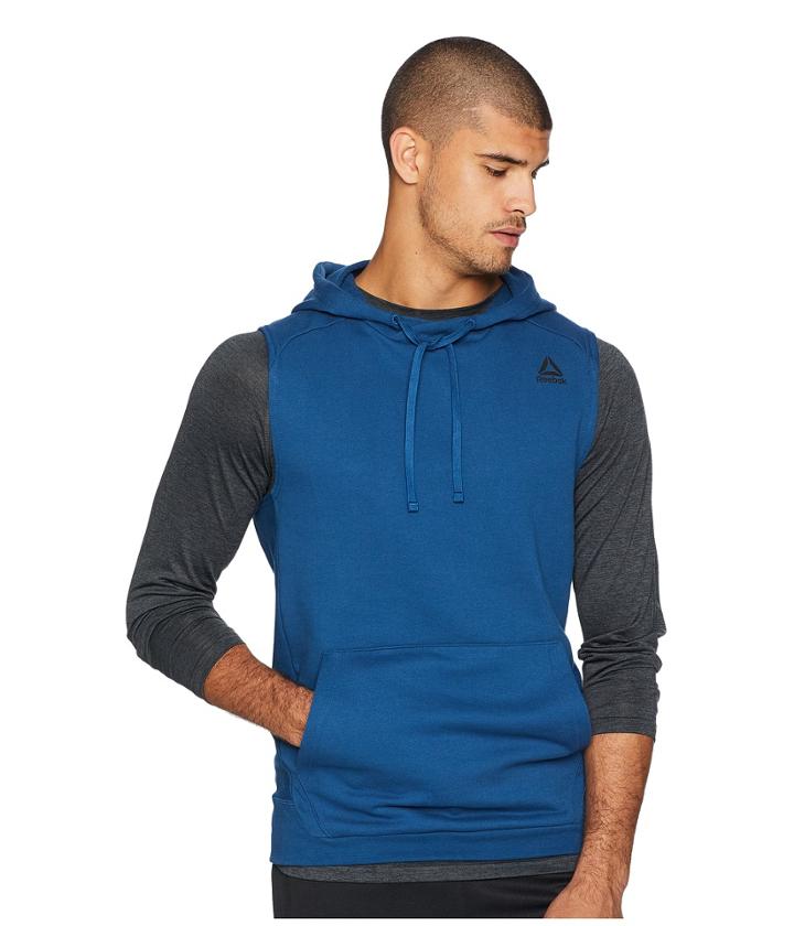Reebok Combat Legacy Sleeveless Hoodie (bunker Blue) Men's Clothing