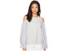 Two By Vince Camuto Striped Bell Sleeve Mix Media Cold Shoulder Top (grey Heather) Women's Clothing