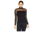 Vince Camuto Long Ruffle Sleeve Mesh Yoke Mock Neck Top (rich Black) Women's Clothing
