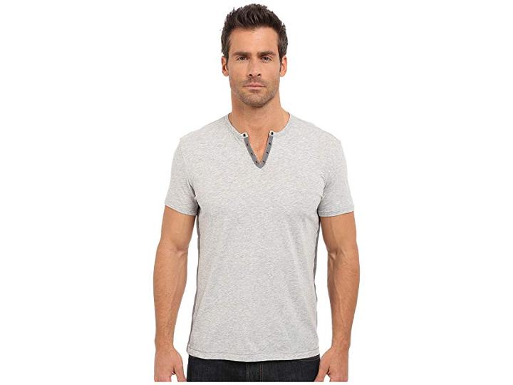 John Varvatos Star U.s.a. Short Sleeve Eylelet Crew Shirt (grey Heather) Men's Clothing