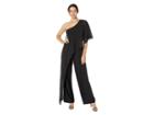 Marina Stretch Crepe One Shoulder Jumpsuit With Chiffon Cascade Ruffle (black) Women's Jumpsuit & Rompers One Piece