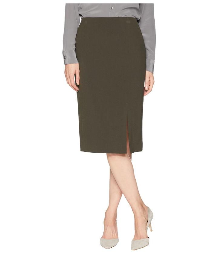 Tahari By Asl Bi-stretch Pencil Skirt With Front Slit (olive) Women's Skirt
