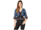 Angie Lace-up Long Sleeve Printed Top (teal) Women's Clothing