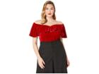 Unique Vintage Plus Size 1950s Velvet Off The Shoulder Ruffle Frenchie Knit Top (burgundy) Women's Blouse
