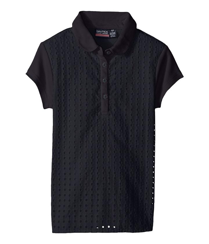 Nautica Kids Short Sleeve Eyelet Polo (big Kids) (su Navy) Girl's Short Sleeve Pullover