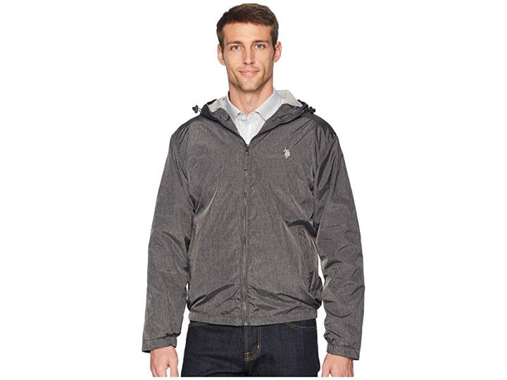 U.s. Polo Assn. Heather Hooded Windbreaker (black Heather) Men's Coat
