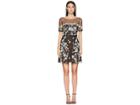 Marchesa Cap Sleeve Boat Neck A-line Embroidered Flocked Tulle Cocktail (black/white) Women's Dress