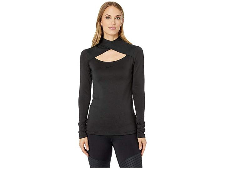 Nike Pro Warm Top Mesh Neck Long Sleeve (black/black) Women's Clothing