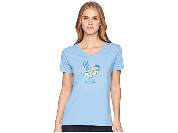 Life Is Good Colorful Bird Crusher Vee (powder Blue) Women's T Shirt