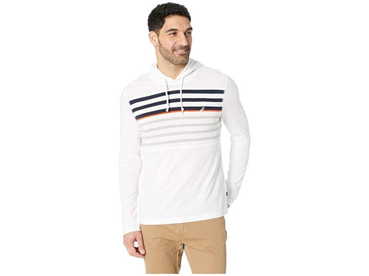 Nautica Long Sleeve Striped Beach T-shirt Hoodie (bright White) Men's Sweatshirt