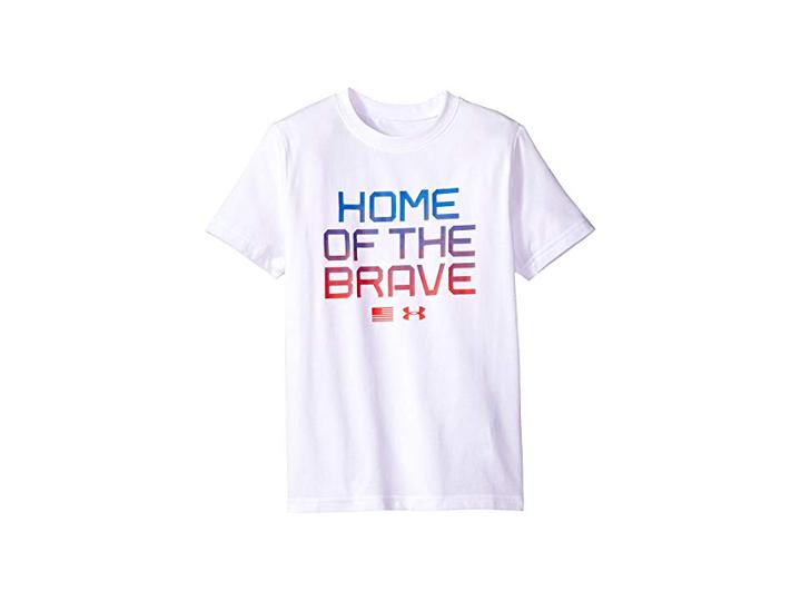 Under Armour Kids Ua Home Of The Brave Short Sleeve Tee (big Kids) (white/green Typhoon/neon Coral) Boy's T Shirt