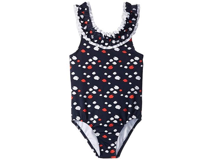 Janie And Jack Ruffle One-piece Swimsuit (toddler/little Kids/big Kids) (navy Fish) Girl's Swimsuits One Piece