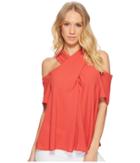 1.state Short Sleeve Cold Shoulder Cross Neck Blouse (dark Coral Reef) Women's Blouse