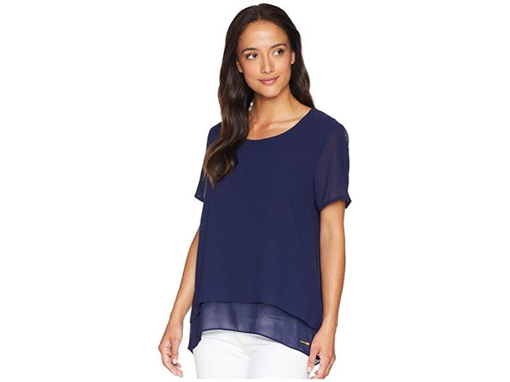 Michael Michael Kors Back Cut Out Short Sleeve Top (true Navy) Women's Clothing