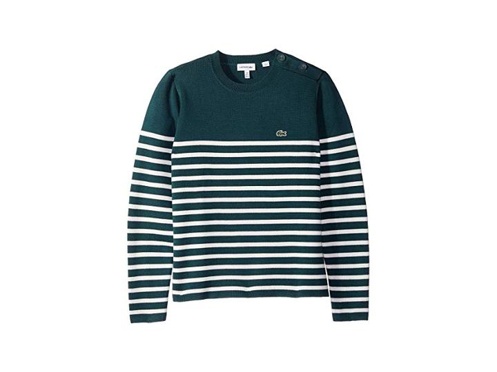 Lacoste Kids Milano Striped Buttoned Sweater (toddler/little Kids/big Kids) (aconit/flour) Boy's Sweater