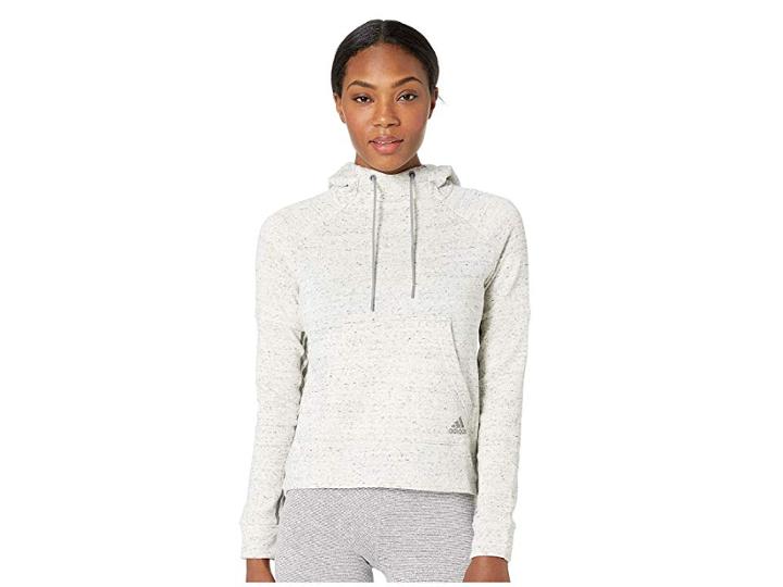 Adidas Sport2street Pullover Hoodie (white Melange/grey) Women's Sweatshirt