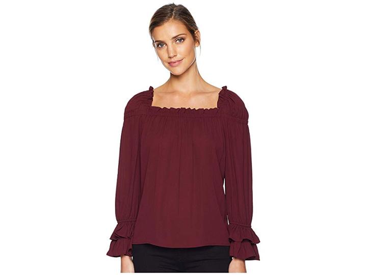 Cece Long Sleeve Square Neck Blouse W/ Tiered Ruffle Cuff (deep Claret) Women's Blouse