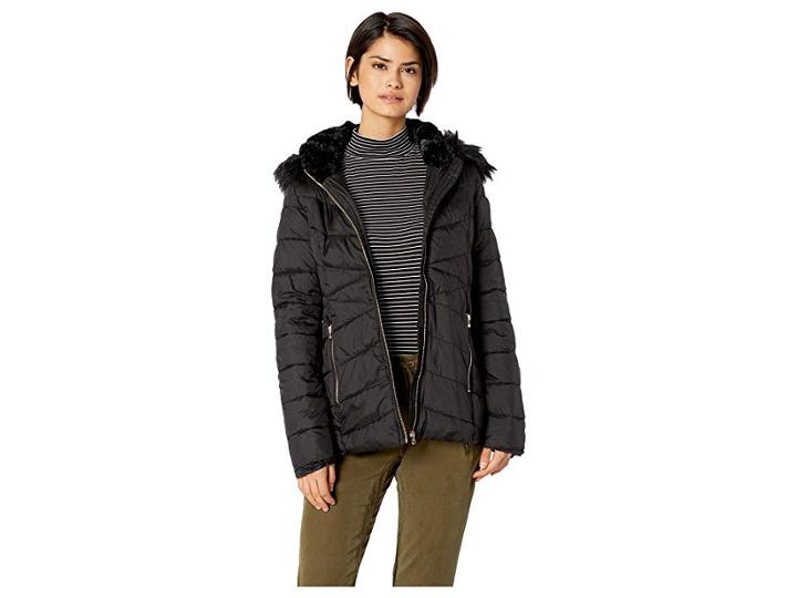 Jessica Simpson Quilted Jacket W/ Faux Fur Hood (black) Women's Coat