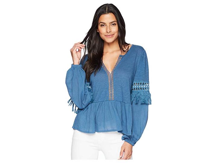 Lucky Brand Cut Out Peasant Top (blue) Women's Long Sleeve Pullover
