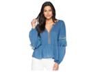 Lucky Brand Cut Out Peasant Top (blue) Women's Long Sleeve Pullover