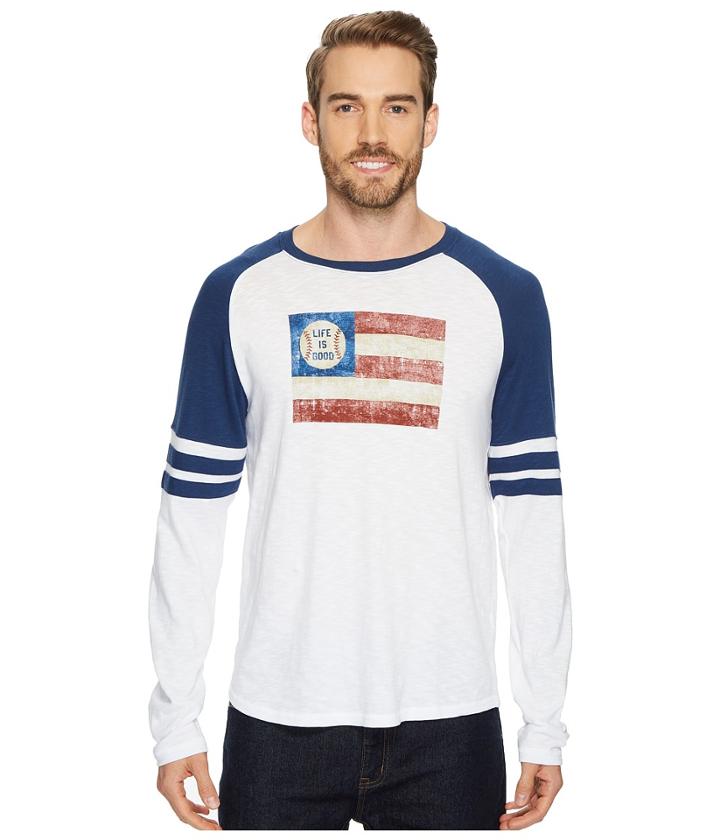 Life Is Good Baseball Flag Vintage Sport Long Sleeve (cloud White) Men's Long Sleeve Pullover