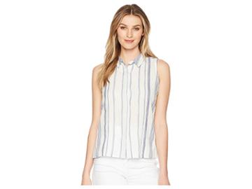 Miss Me Button Down Striped Collar Top (white) Women's Clothing
