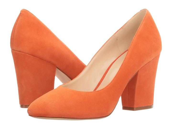 Nine West Scheila Block Heel Pump (orange Suede) High Heels
