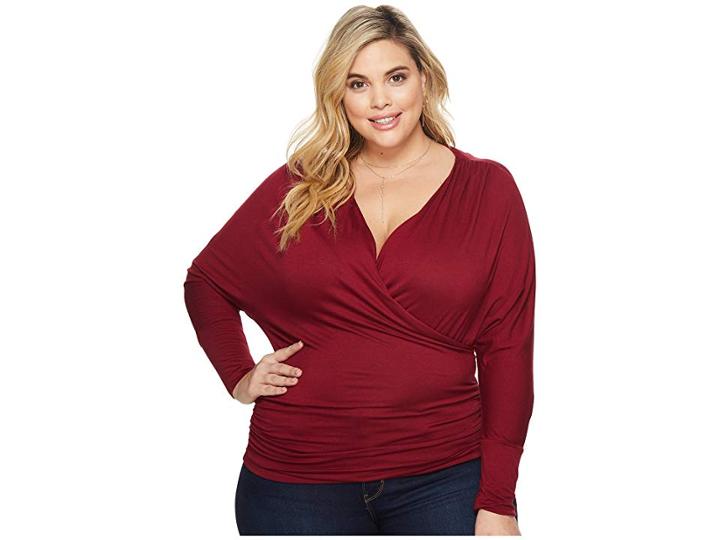 Kiyonna Femme Faux Wrap Top (wine) Women's Long Sleeve Pullover