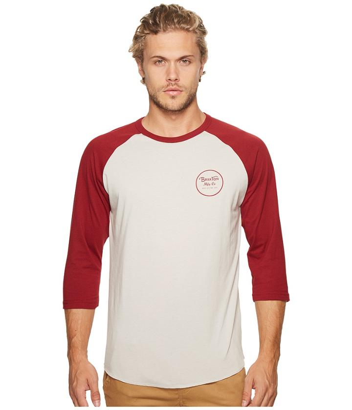 Brixton Wheeler 3/4 Sleeve Tee (stone/burgundy) Men's Long Sleeve Pullover