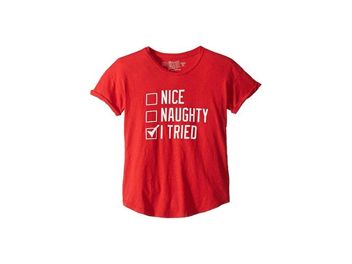 The Original Retro Brand Kids Nice Naughty I Tried Slub Tee (big Kids) (red) Girl's T Shirt