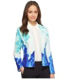 Tahari By Asl Printed Crepe Open Jacket (seafoam/blue) Women's Jacket