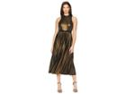 Donna Morgan Mock Neck Metallic Midi W/ Pleated Skirt (black/gold Multi) Women's Dress