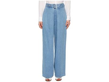 Limi Feu Belt Tuck Layered Front Denim (light Blue) Women's Jeans