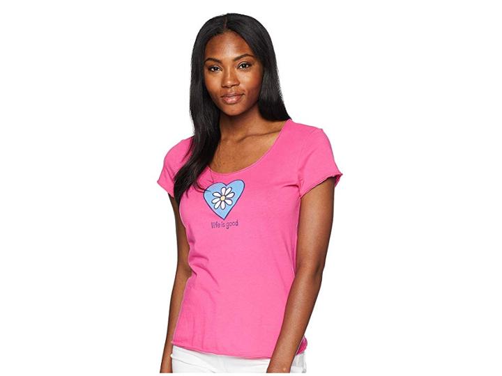 Life Is Good Daisy Love Smooth Scoop Tee (fiesta Pink) Women's T Shirt