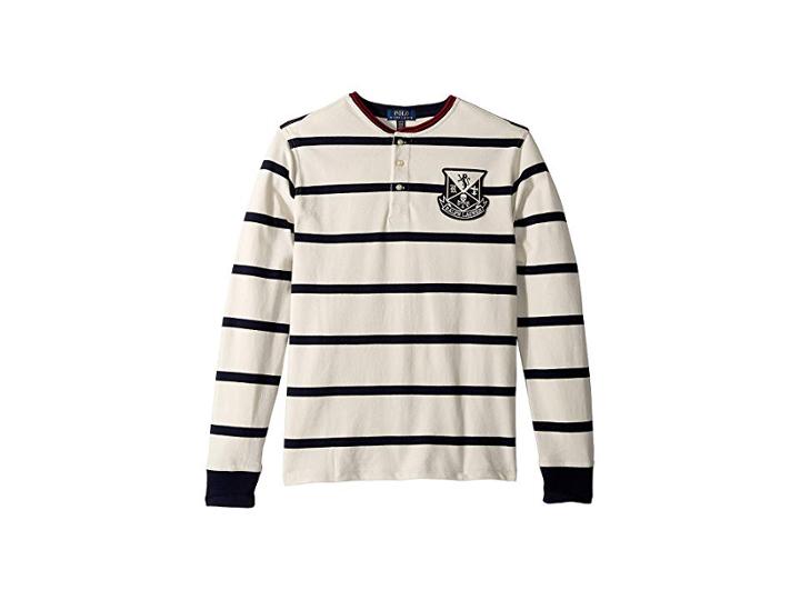 Polo Ralph Lauren Kids Striped Cotton Mesh Henley (big Kids) (chic Cream Multi) Boy's Clothing