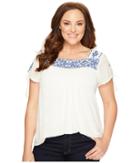 Lucky Brand Plus Size Embroidered Top (egg Shell) Women's Clothing
