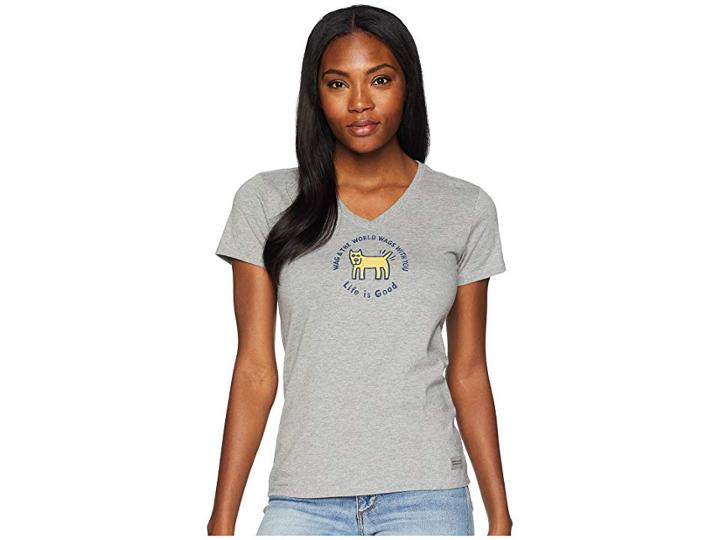 Life Is Good Classic Wag Rocket Crusher Vee (heather Gray) Women's T Shirt