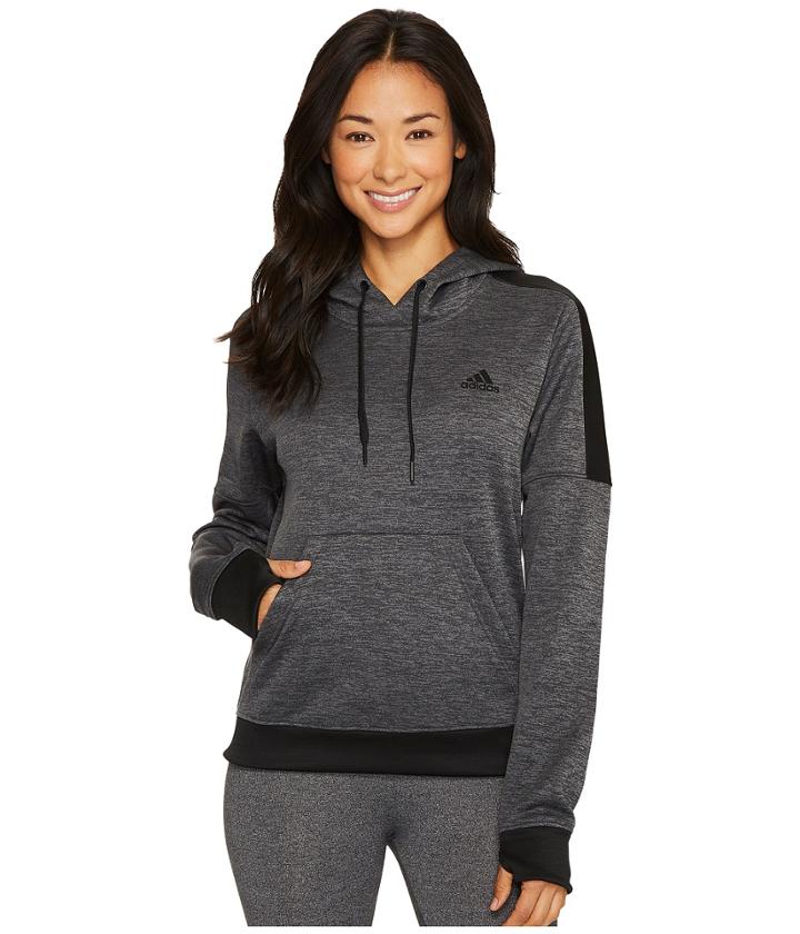 Adidas Team Issue Fleece Pullover Hoodie (black Melange/dark Grey Heather Melange/black) Women's Sweatshirt