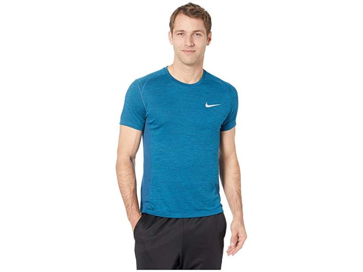 Nike Dry Miler Short Sleeve Running Top (blue Force/heather/green Abyss) Men's Clothing