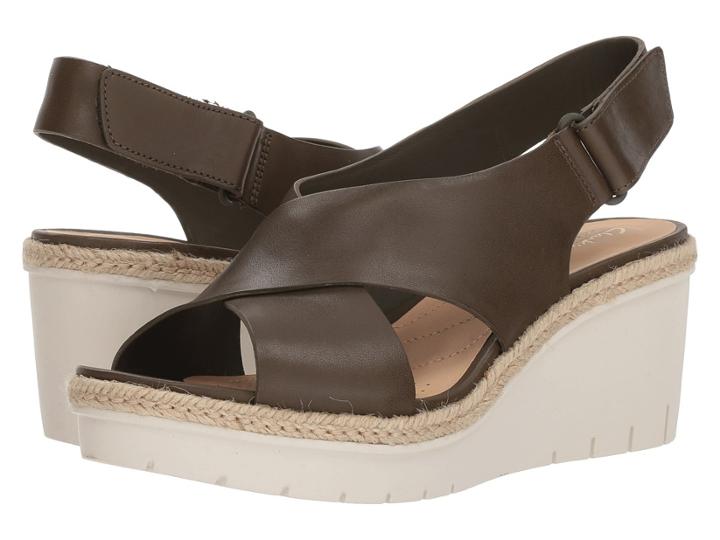 Clarks Palm Glow (khaki Leather) Women's Wedge Shoes