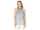 Michael Michael Kors Striped Flounce Top (white/true Navy) Women's Clothing
