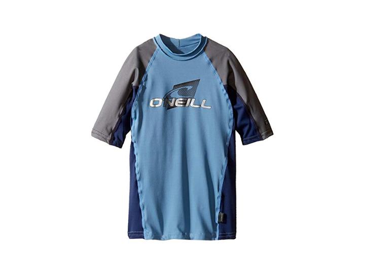 O'neill Kids Skins Short Sleeve Crew (little Kids/big Kids) (dusty Blue/navy/graphite) Kid's Swimwear